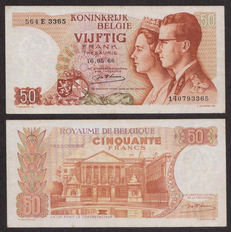 Бельгия 50 Франков 1966 P139 VF
