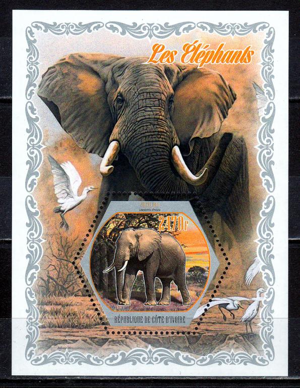 Марки Кот Д'Ивуар 2018 г. Слоны Блок MNH ** Фауна