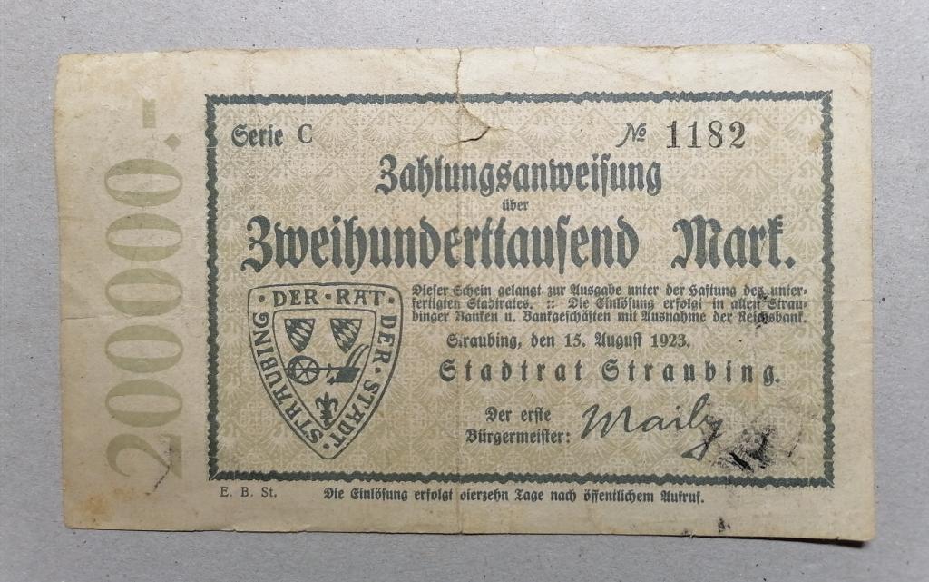 Германия 200000 марок 1923  нотгельд Straubing Штраубинг