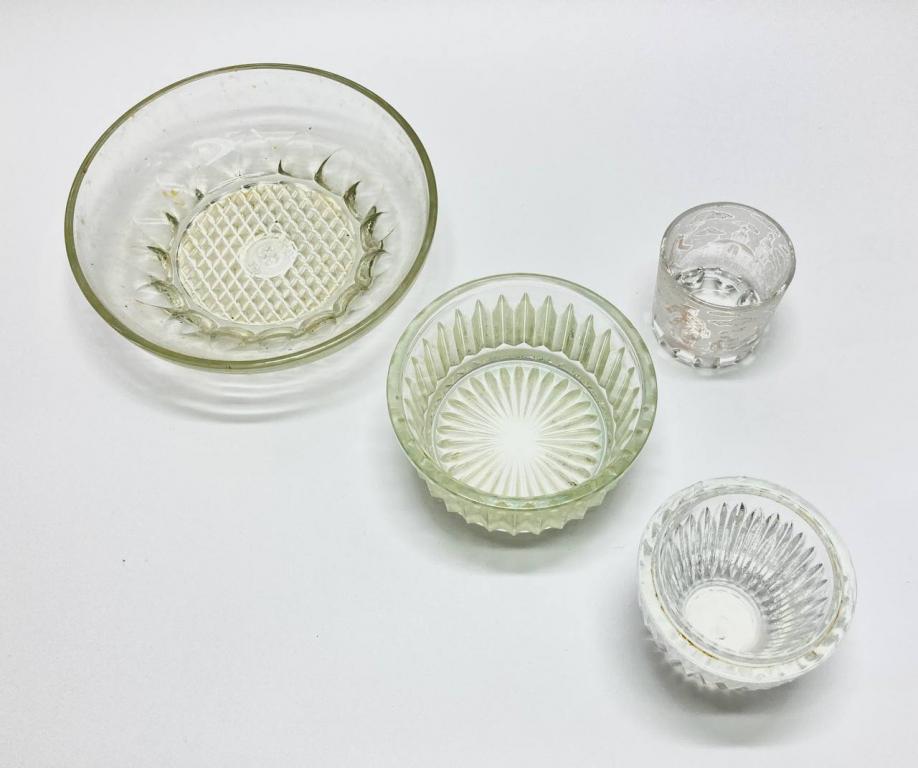 Конфетница + 2 креманки + рюмка, стекло, 4 предмета