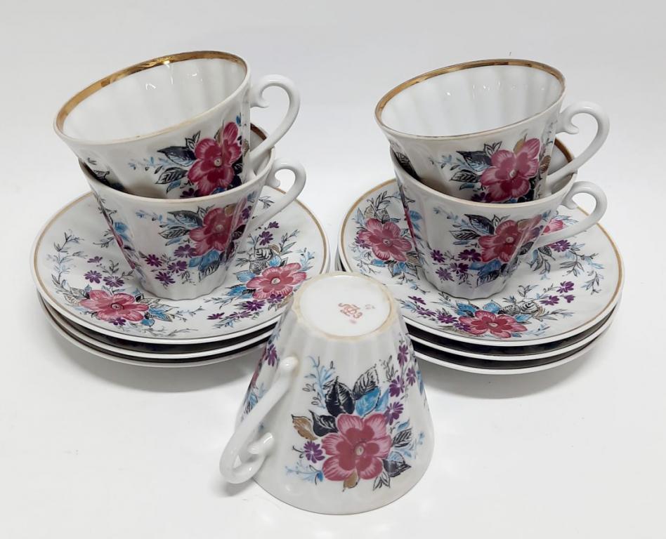 Чайный сервиз, фарфор, ЛФЗ, ручная работа, некомплект, 11 предметов (сост. на фото)