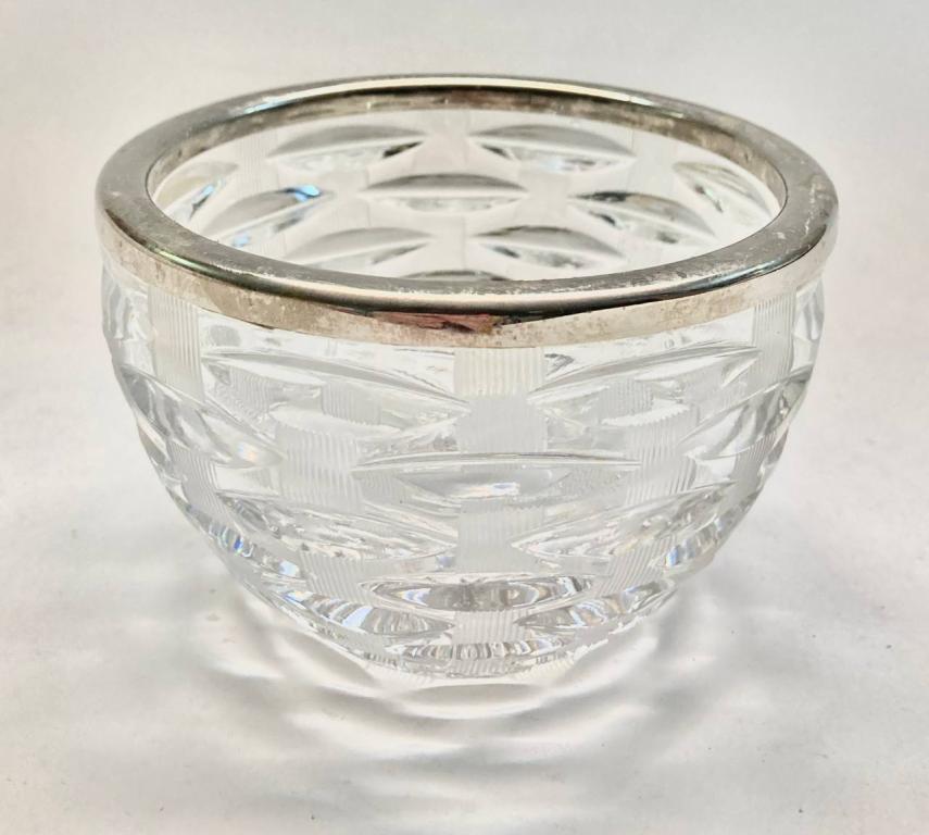 Конфетница ваза, хрусталь с металлическим ободком