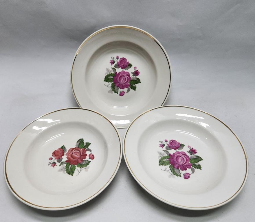 Тарелки суповые 3 шт Красный фарфорист диаметр 24 см