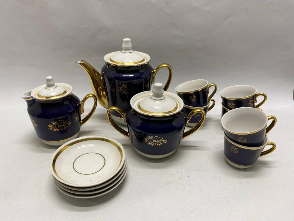 Кофейный сервиз Городница Кобальт позолота 6 персон 13 предметов