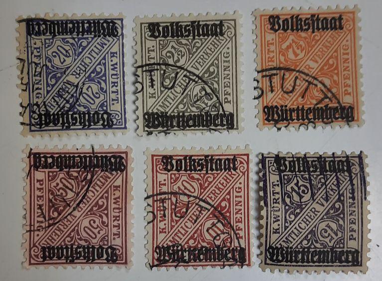 --  Набор марок Вюртемберг 6 шт.  Гашёные , II Θ
