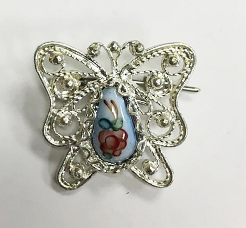 Брошь "Финифть", серебрение (сост. на фото)