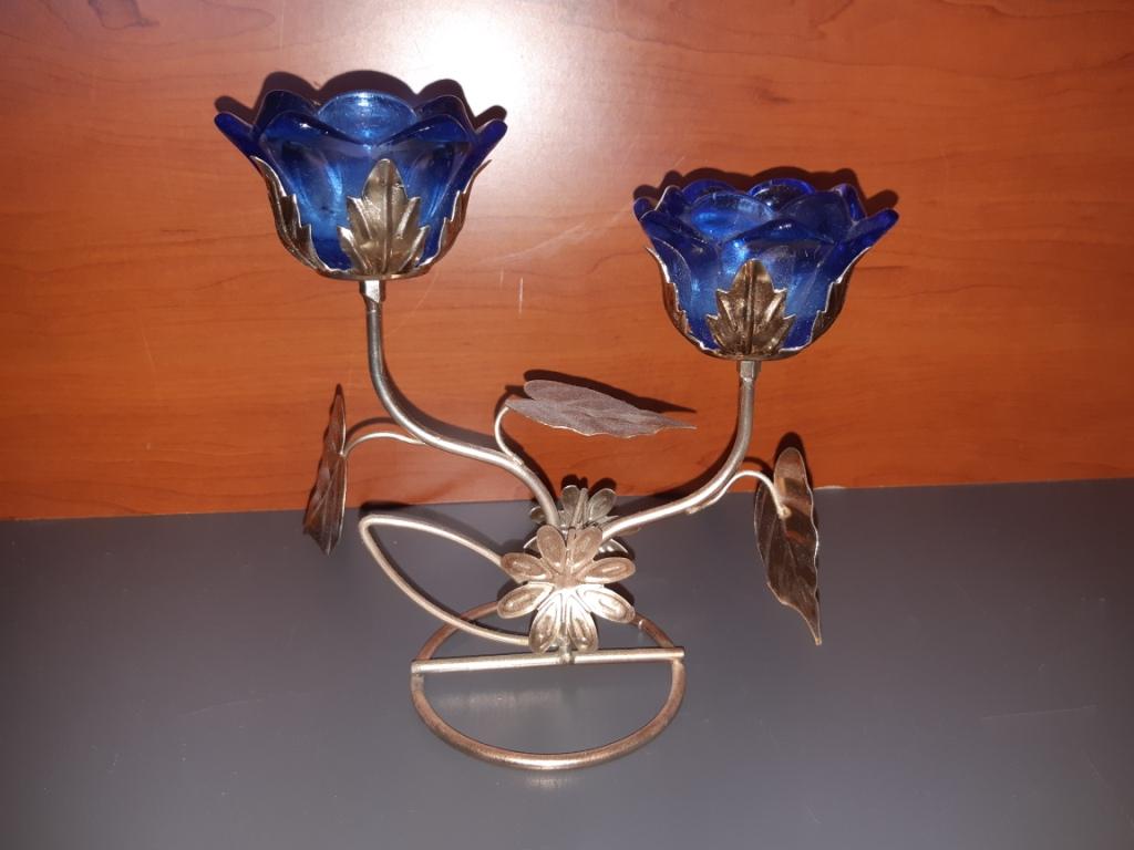 Подсвечник на две свечи. Металл. Стекло. Россия. На рубеже веков.