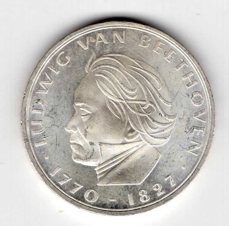 5 марок - Германия (ФРГ) - 1970 - Людвиг ван Бетховен - серебро 625 - KM#127