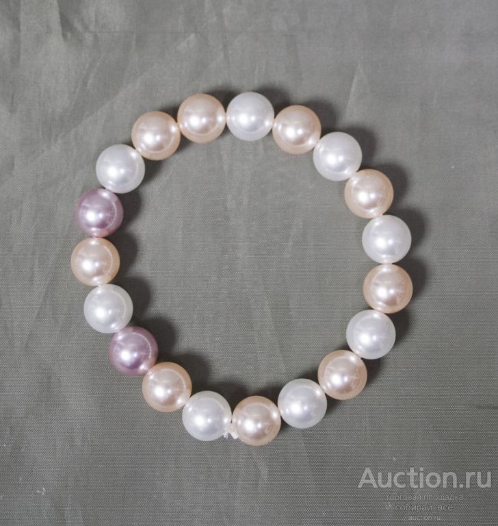 Браслет жемчуг разноцветный,  искусственный, на резинке  (1259)