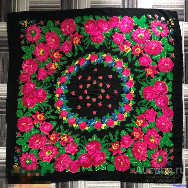 Головной платок СССР Павлово-Посадский, шаль, 136 на 136 см (clothes-864)