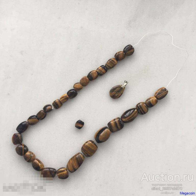 Бусы СССР натуральный камень, предположительно тигровый глаз, 41 см (clothes-757)