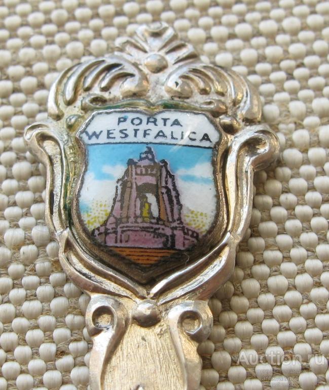 PORTA WESTFALICA ,ложечка с гербом города, серебро 800 проба, 100мм, 9грамм.