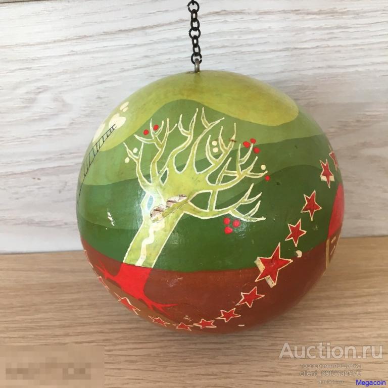 Арт-объект СССР деревянный шар с необычным рисунком и цепочкой 1983 (art-1)