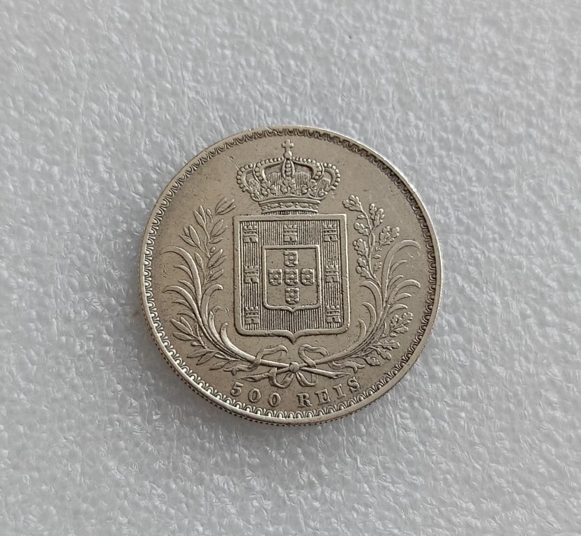 ПОРТУГАЛИЯ 500 РЕЙС 1887 года. СЕРЕБРО. РЕДКАЯ!!! ОРИГИНАЛ.