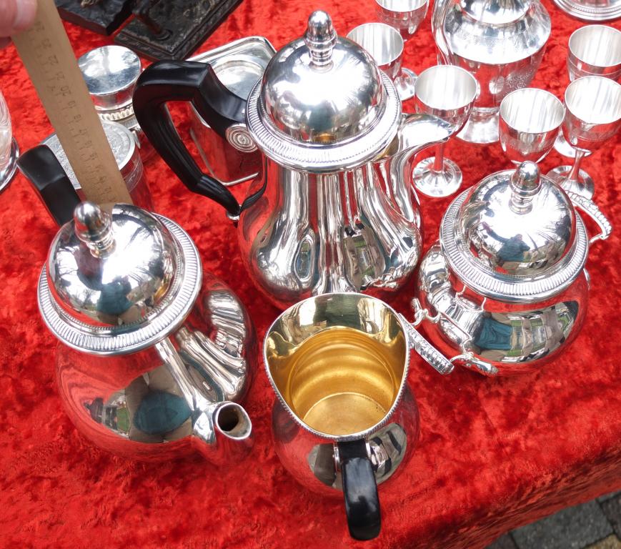 кофейник, чайник, сахарница, молочник, комплект, мельхиор, серебрение, Европа, старый