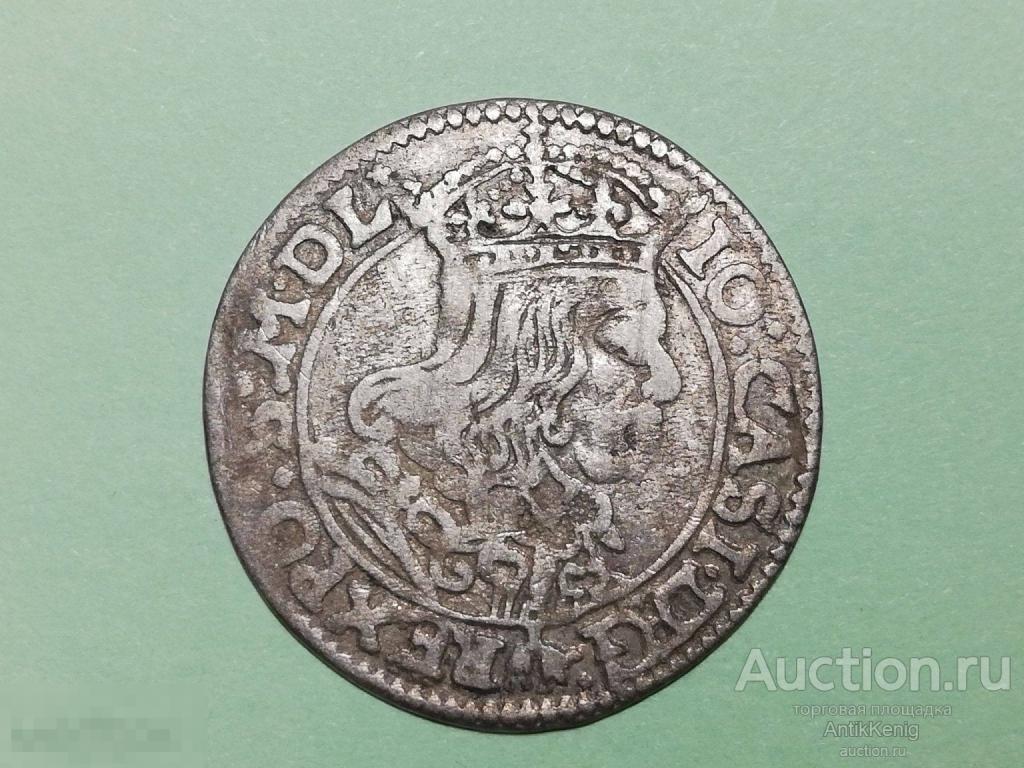 #17 РЕДКАЯ! Монета 6 грошей Польша 1666 АТ  Серебро Оригинал
