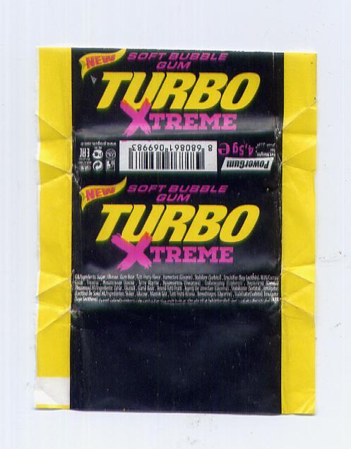 Этикетка.Фантик.Обёртка.Жевательная резинка. Турбо Turbo Xtreme.Желтая.