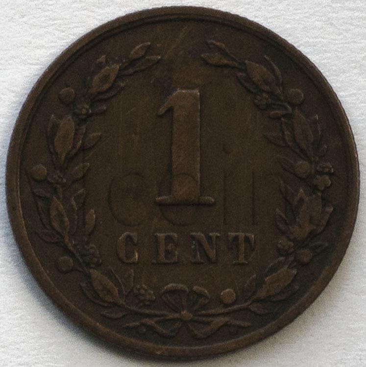 Нидерланды 1 цент 1877 1900 Королева Вильгельмина VF XF 44551