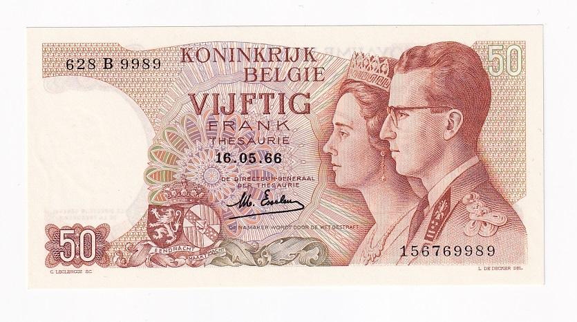 Бельгия Банкнота 50 франков 1966 год UNC (44792)