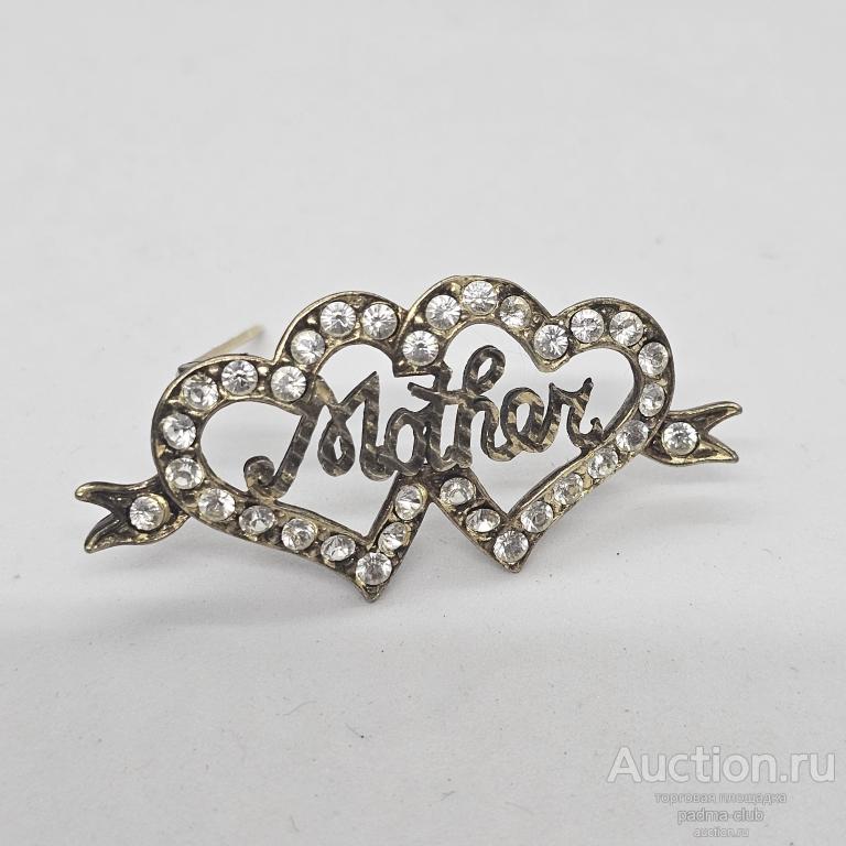 Винтажная позолоченная брошь два сердца Mother мама, 925, hallmark, Великобритания, 1970 гг.