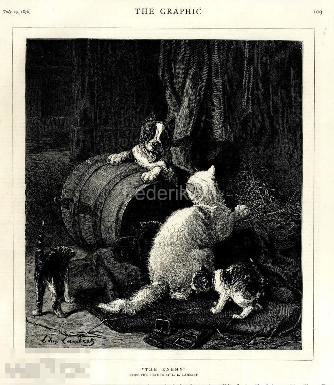 1876 год 2 Graphic враги собака бочка кошка кот мышеловка