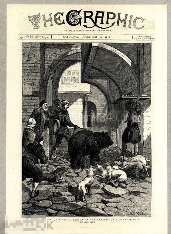 1876 год 2 Graphic турция стамбул медведь дрессировщик собака