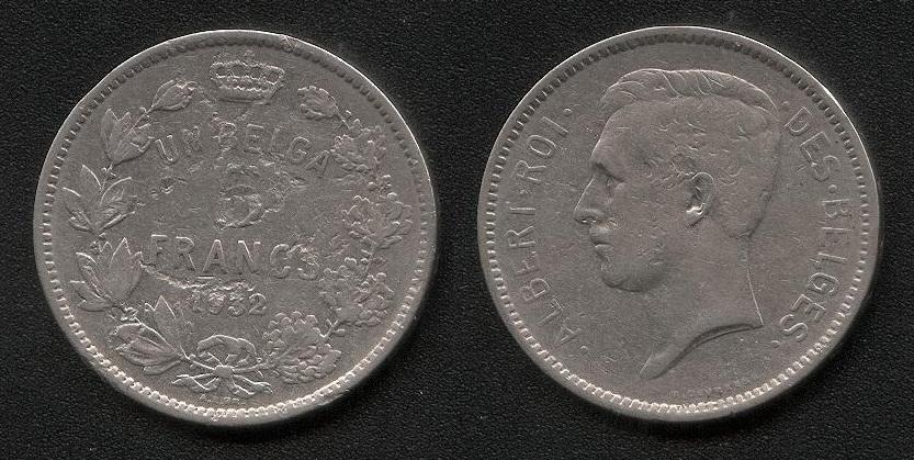 (542) Бельгия 5 франков 1932 г.