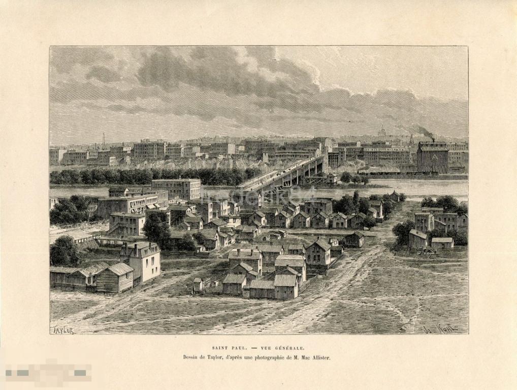 РЕКЛЮ гравюра 1892 г. США архитектура Сент-Пол Миннесота мост