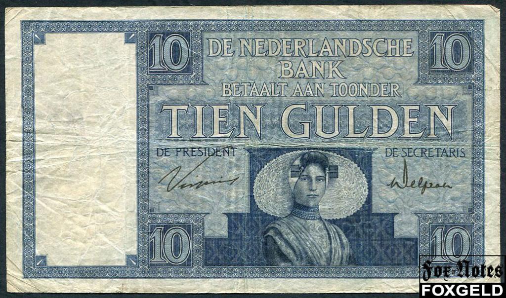 Нидерланды 10 гульденов 1929   P:43b RZ