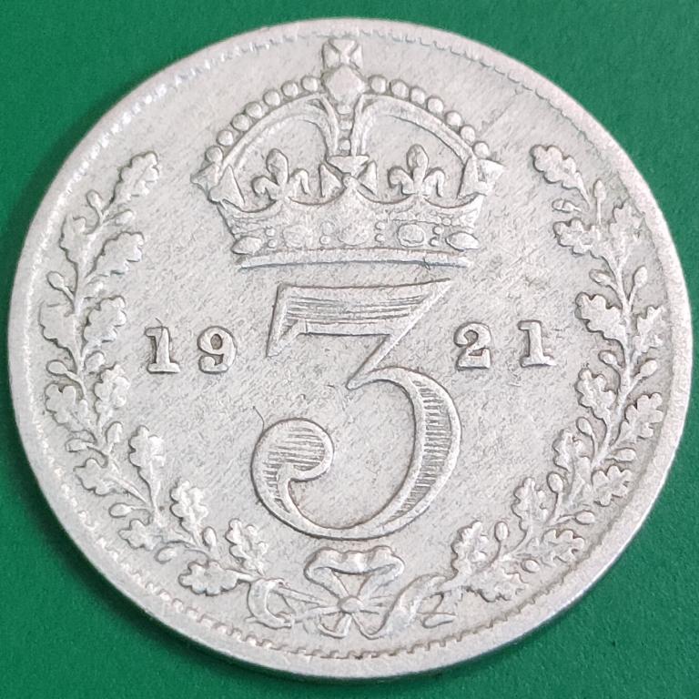 3 пенса 1921 года. Англия. ГеоргV. серебро. отличное состояние! для коллекции.