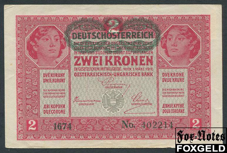 Австрия 2 кроны 1917 1919 DEUTSCHOSTERREICH  P:50 1674