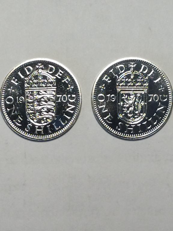 Великобритания. 1 шиллинга  1970 года.  Елизавета II. Конец Эпохи. Набором.