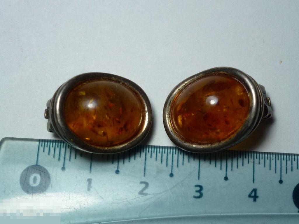 КЛИПСЫ СЕРЬГИ ЯНТАРЬ СЕРЕБРО 925 ПРОБА *